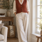 crochet summer crop top in rust yarn beside a bright window
